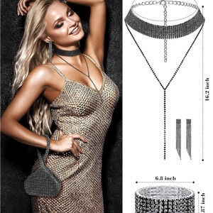 6 pcs  Women Crystal Set Rhinestone Choker Necklace,Bangle Bracelet,earring